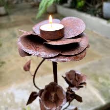 Rusty Rose Garden Candle Holder Set Two