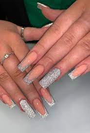 silver glitter tip nail design