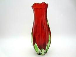 Vintage Murano Twisted Ribbed Vase Red