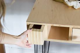 The wood for stump tables is affordable (usually free!). Diy Plywood Desk With Hairpin Legs Erin Spain