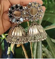 yadeep india traditional oxidized silver base metal jhumka earrings for women black