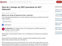 act fibernet login password change