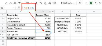 how to calculate gst in excel sheets