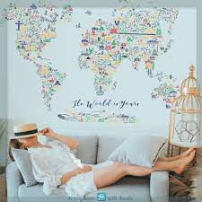 Map Wall Decal Colorful World Map Decor
