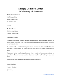 sle donation letter in memory of