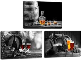 3 Piece Kitchen Wall Art Whisky Beer