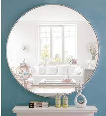 large 48 round mirror with silver frame