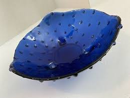vintage cobalt blue bowl glass mcm
