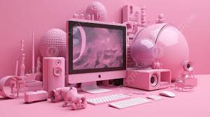 pink background highlights computer