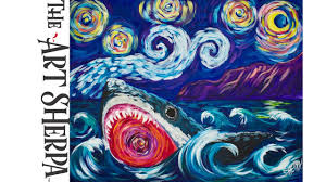 Great White Shark Learn To Paint Like Van Gogh Acrylic For Beginners Sharkweek2017 Shark Week