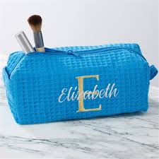 personalized aqua waffle weave makeup bag