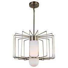 Glass Drum Cage Pendant In Brass