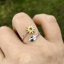 adjule flower and leaf ring silver