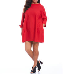 Ic Collection Plus Size Stand Boat Neck Shift Dress