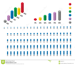 Set Of 3d Isometric Rectangle Percentage Bar Chart From 1 To