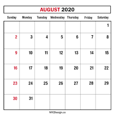 Monthly Calendar August 2020 Monthly Planner Printable