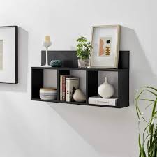 3 Cube Black Floating Wall Shelf
