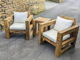 Solid Wood Garden Chair Lounger Ottoman