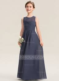 A Line Scoop Neck Floor Length Chiffon Junior Bridesmaid Dress With Ruffle 009173284