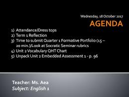 Agenda Teacher Ms Aea Subject English 1 Attendance Dress