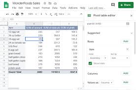 rows in the pivot table in google sheets