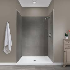 Craft Main Jetcoat 34 In X 48 In X 78 In Shower Kit In Quarry With Center Drain Base In White 5 Piece