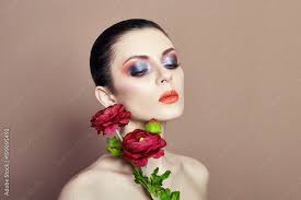 large flowers woman face makeup art