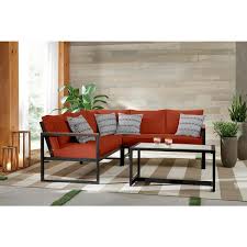 Hampton Bay West Park Black Aluminum Outdoor Patio Sectional Sofa Seating Set With Cushionguard Quarry Red Cushions