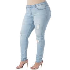 Poetic Justice Poetic Justice Plus Size Women S Curvy Fit Blue Denim Destroyed Skinny Jeans Walmart Com Walmart Com