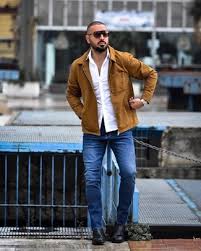 Men outfits with blue jeans. Tobacco Shirt Jacket With Black Leather Chelsea Boots Outfits For Men 9 Ideas Outfits Lookastic