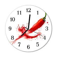 Glass Kitchen Clock Chili Pepper Chili