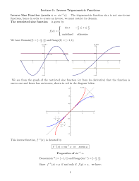 Lecture 6 Inverse Trigonometric Functions Inverse Sine