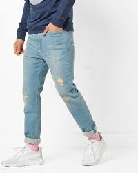 Washed Distressed Low Crotch Denims