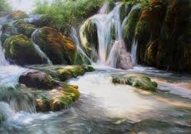 Waterfall Oil Painting River Art