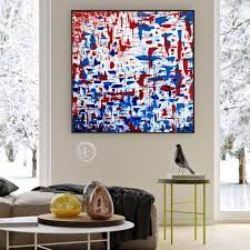 Blue Red And White Abstract Wall Art
