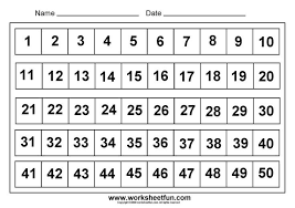 Kindergarten Worksheets For Numbers 1 50 Numbers
