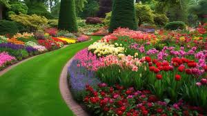 lush garden wallpapers with flower beds
