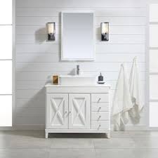 D bathroom vanity in blue with cultured marble vanity top in white with white sink. Ove Decors 40 W X 22 D White Aspen Vanity And Vanity Top With Vessel Sink Bathroom Vanity 40 Inch Bathroom Vanity Vanity