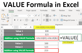 value formula in excel how to use