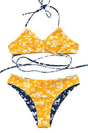 Cupshe Womens Fresh Leaves Printing Cross Bikini Set