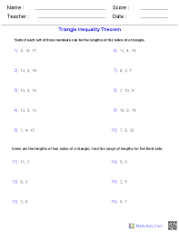 Learn to proof the theorem and get solved examples based on triangle the triangle inequality theorem describes the relationship between the three sides of a triangle. Geometry Worksheets Triangle Worksheets Triangle Inequality Geometry Worksheets Triangle Worksheet