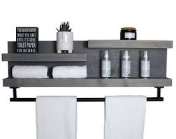 Consider carefully where to mount your towel bar. Bathroom Shelf With Towel Bar Etsy