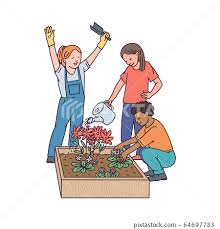 Cartoon Children Gardening Kids In