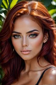 clean makeup with oversized red hair