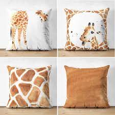 Set Of 4 Giraffe Throw Pillow Covers