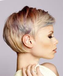 How to do blonde on short hair. Light Blonde And Blue Two Tone Pixie Cut With Side Swept Bangs And Pink Highlights