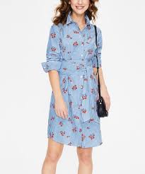 Boden Blue Floral Stripe Contrast Modern Shirt Dress Women