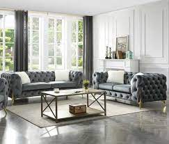 Moderno Gray Velvet Sofa Loveseat By