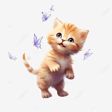 cute kitten with flying erflies