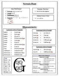 6th Grade Formula Sheet